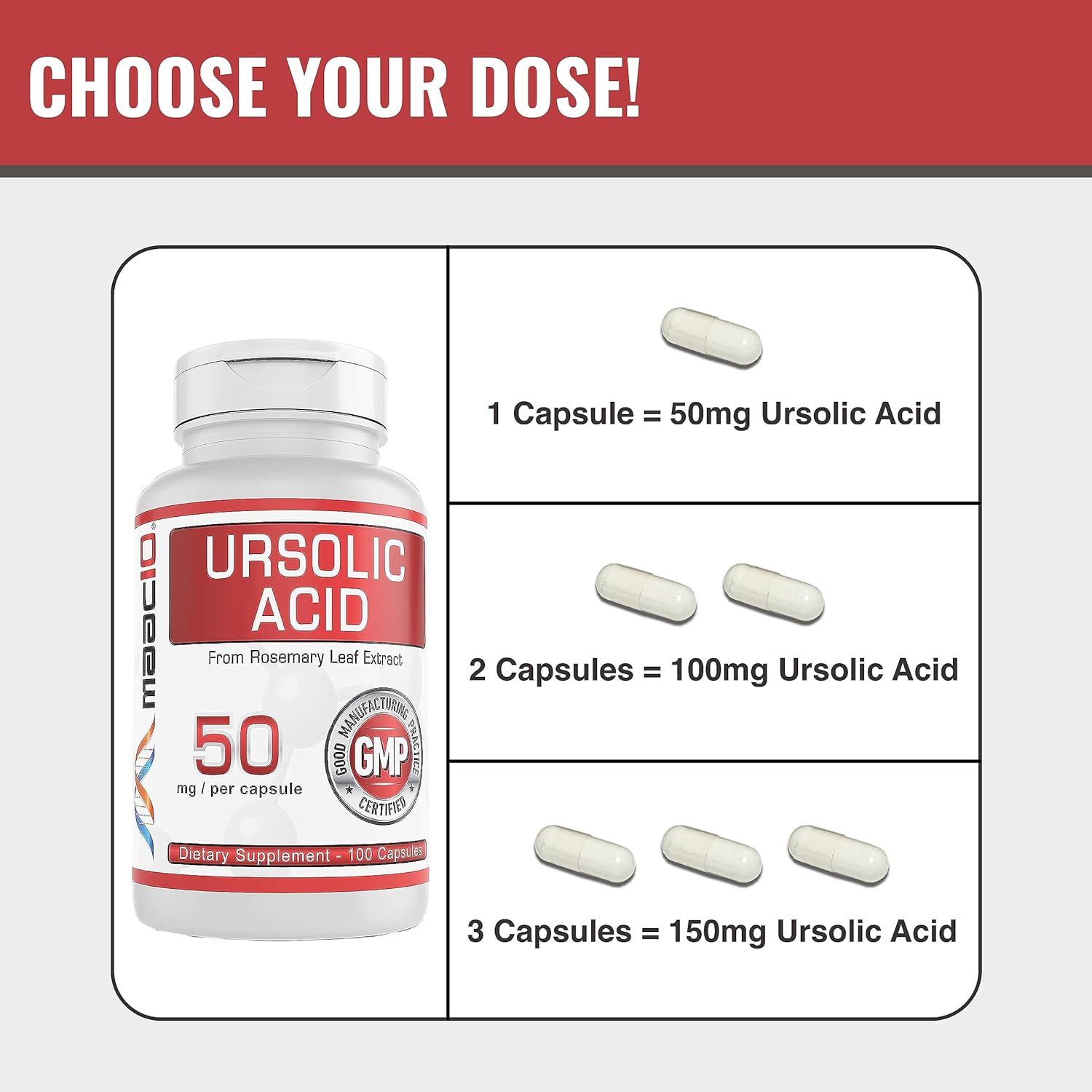 MAAC10 Ursolic Acid 50mg ( 100mg Rosemary Leaf Extract Standardized to 50% Ursolic Acid).