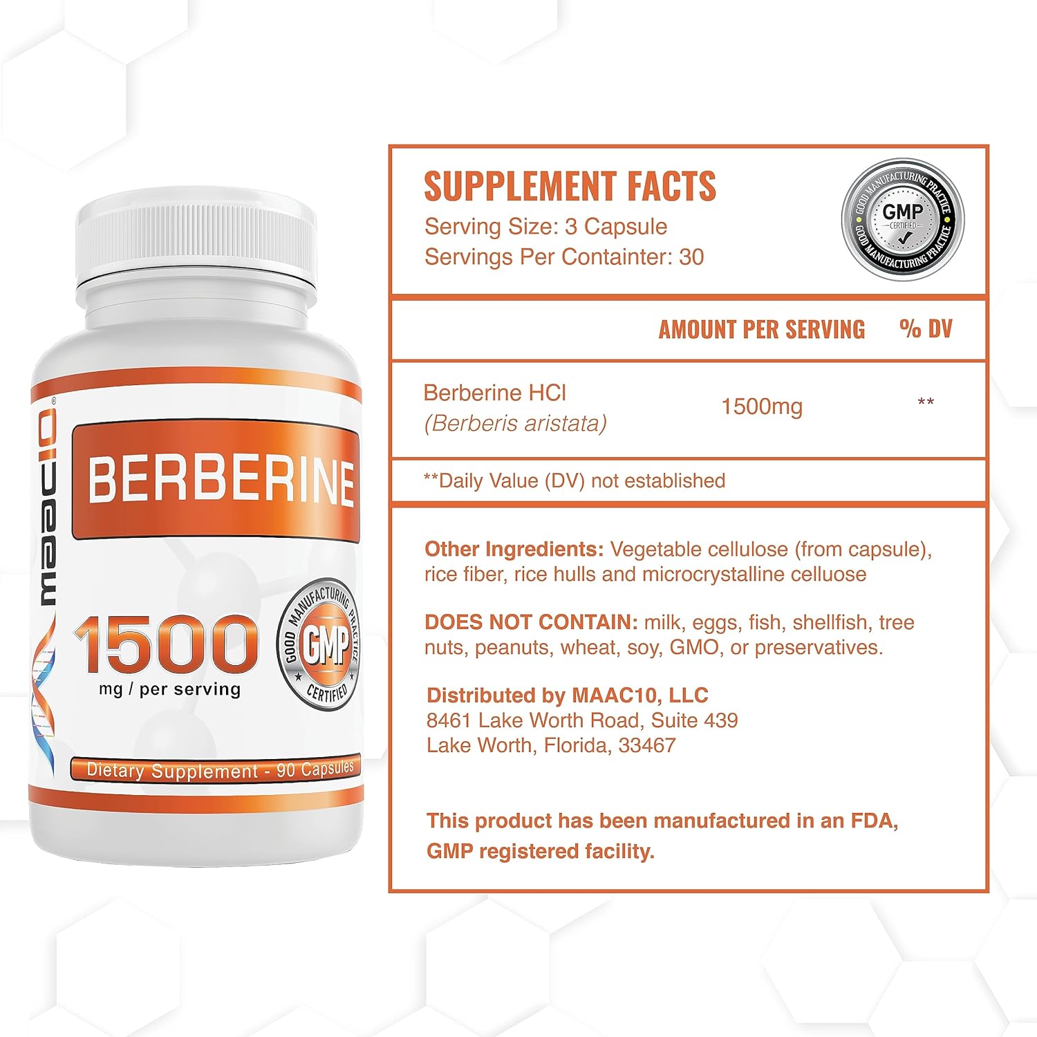 MAAC10 Berberine 1500mg Serving (3x500mg Caps).