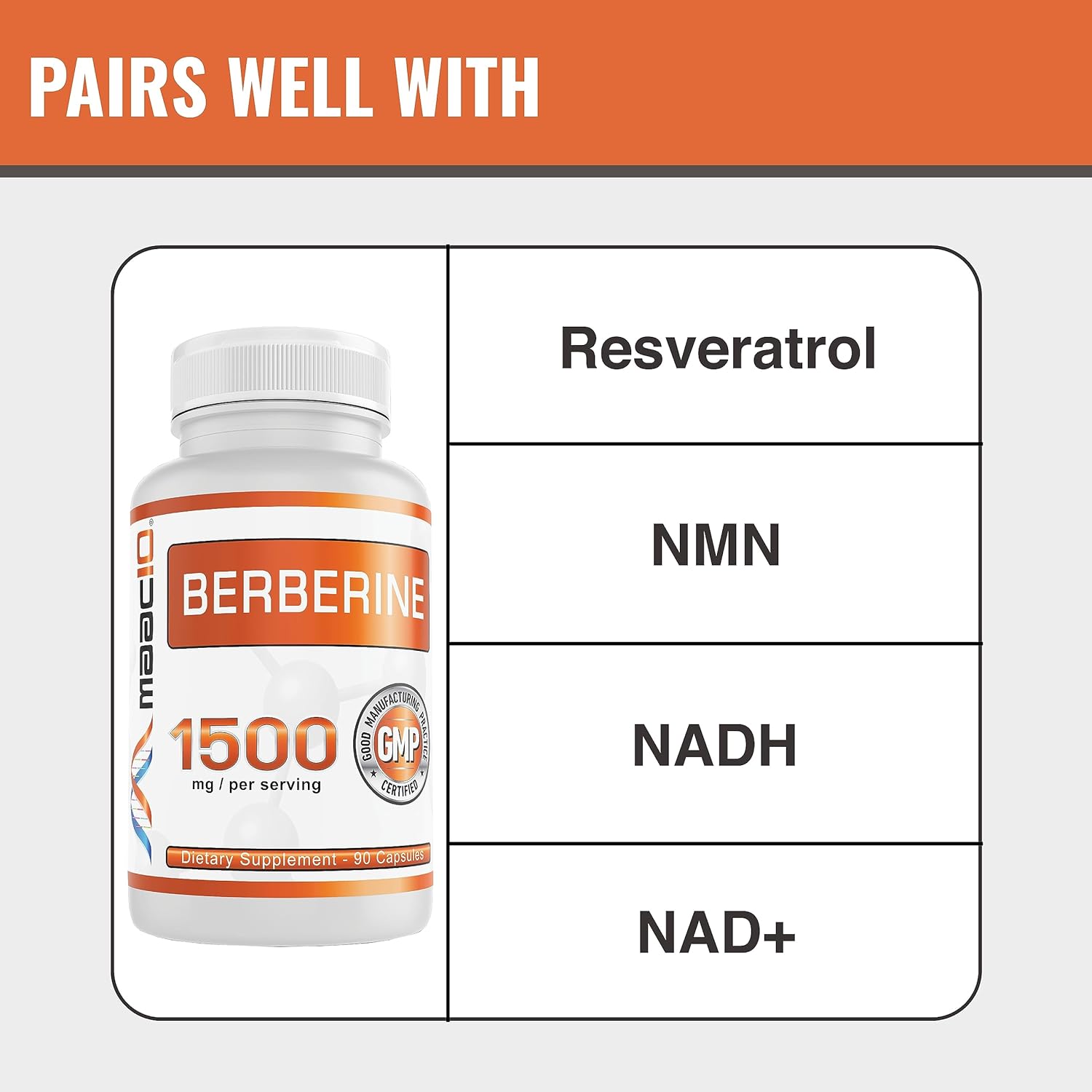 MAAC10 Berberine 1500mg Serving (3x500mg Caps).