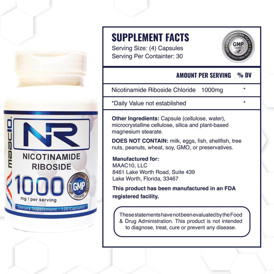 MAAC10 Nicotinamide Riboside 1000mg NR NAD+ Supplement.