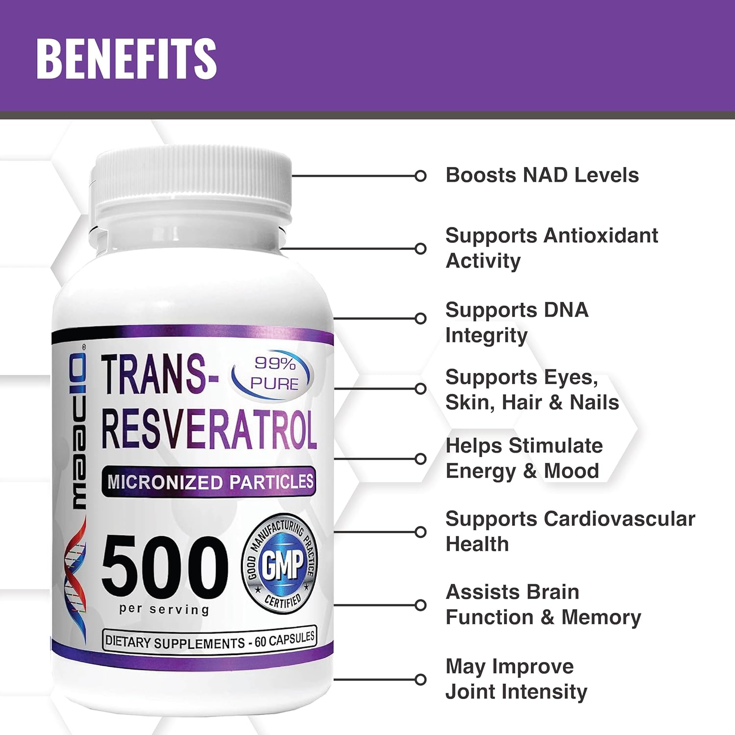 MAAC10 Trans Resveratrol 500mg Supplement (3-Pack)
