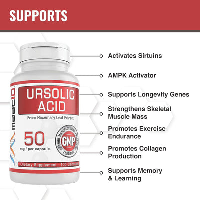 MAAC10 Ursolic Acid 50mg ( 100mg Rosemary Leaf Extract Standardized to 50% Ursolic Acid).