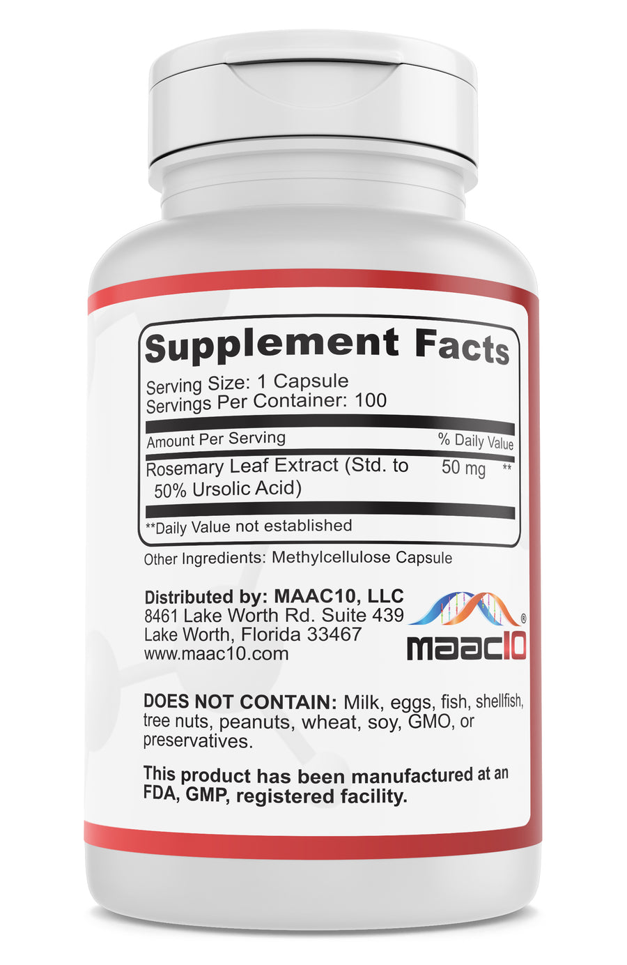 MAAC10 Ursolic Acid 50mg ( 100mg Rosemary Leaf Extract Standardized to 50% Ursolic Acid).