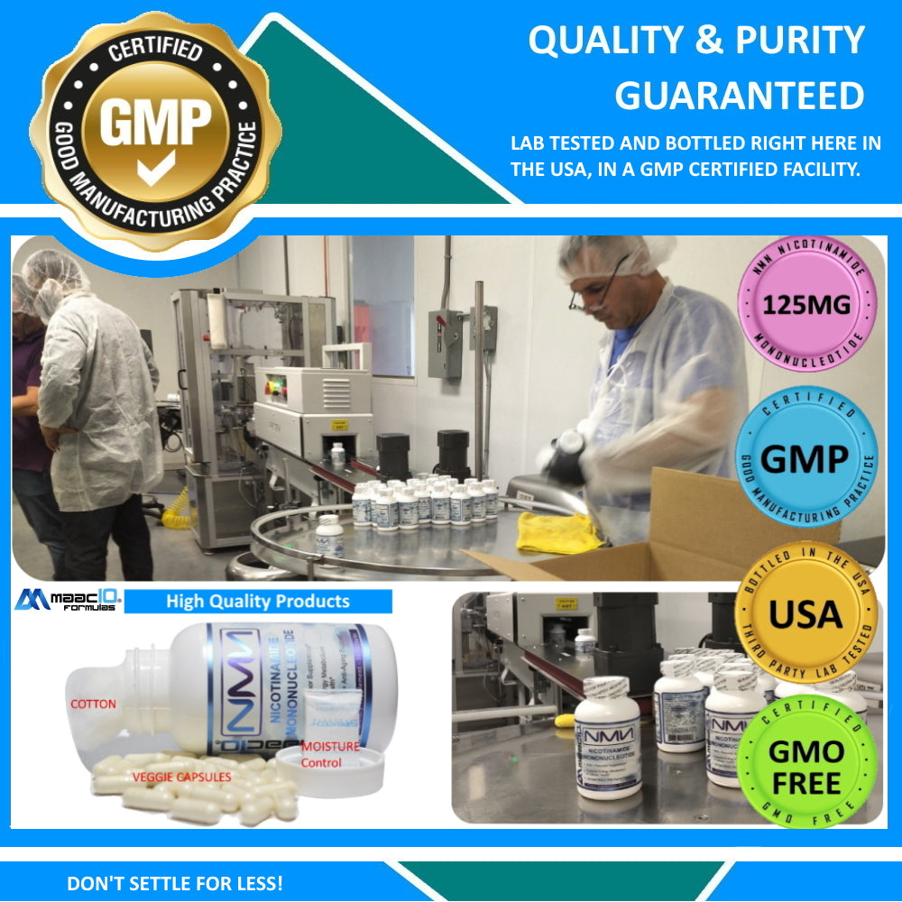 MAAC10 NMN Real Nicotinamide Mononucleotide Supplement (NMN 125mg Capsules). The Most Powerful NAD+ Precursor More Stable Than Riboside. We use 99% Pure Pharmaceutical Grade Stabilized NMN (30 Count)