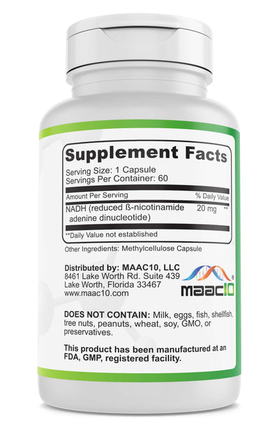 MAAC10 NADH 20mg Capsules 60 Count.