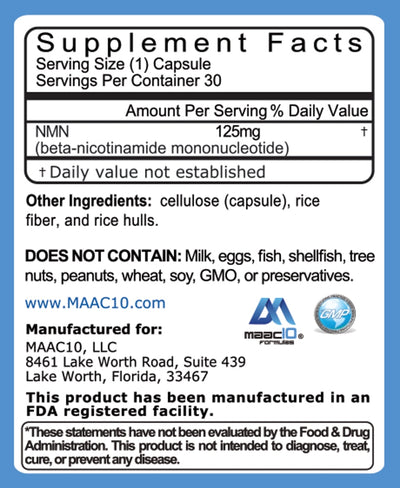 MAAC10 NMN 125MG Capsules 3-Pack NAD+ Supplement