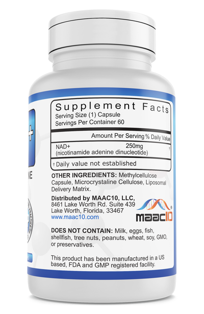 MAAC10 Direct NAD+ 500mg Serving Supplement - Actual NAD+ Not a Precursor (Nicotinamide Adenine Dinucleotide)