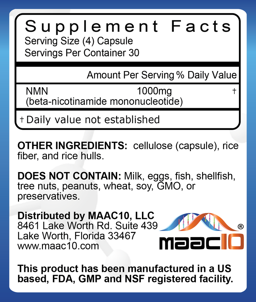 MAAC10 (NMN) 1000MG Serving NAD+ Supplement.